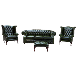 The Roxborough 3,1,1 + Stool Leather Chesterfield Suite